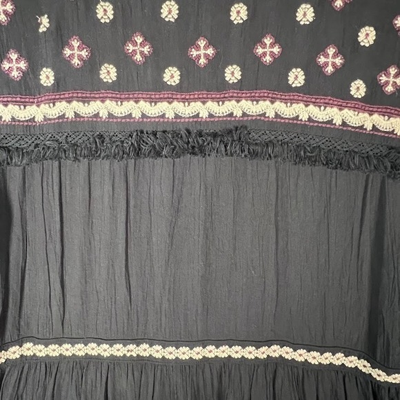 Boho Peasant Dress Embroidered Tassel Tiered Festival Balloon Sleeve L - Picture 11 of 11